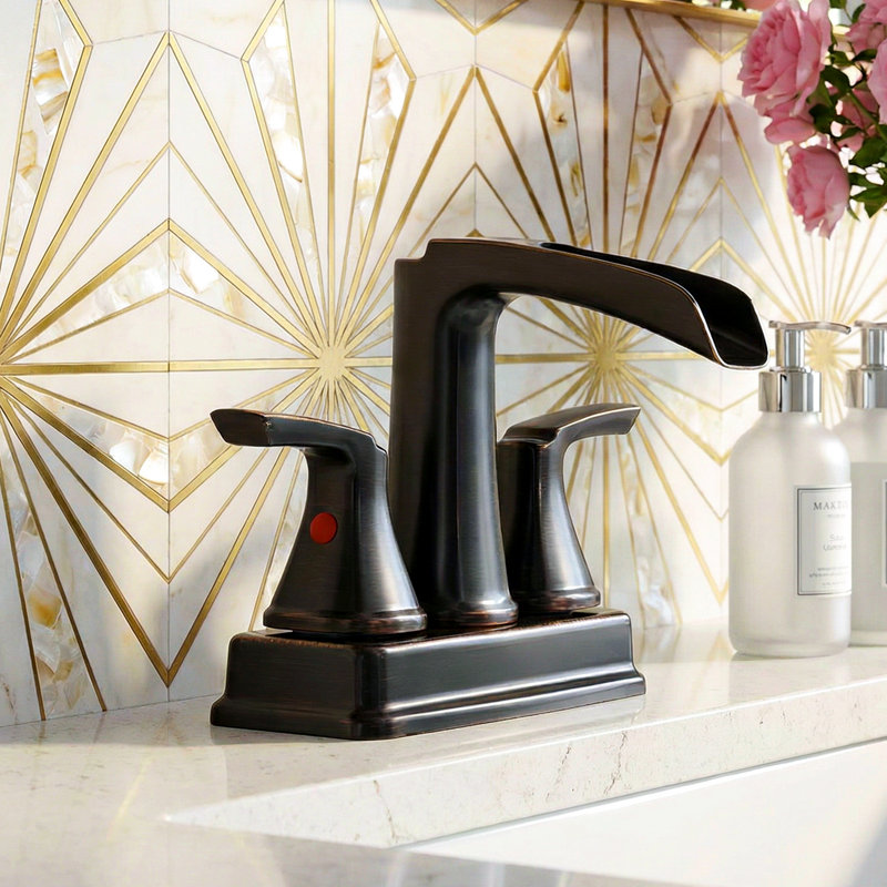 Widespread Bathroom Faucet 3-Hole, 2-Handle Waterfall Sink Faucet With 360° Swivel Spout And Drain Assembly