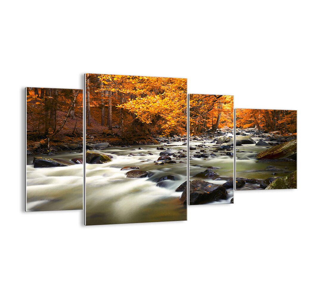 4-tlg. Glasbilder-Set - Fotografie „A Stream in a Golden Forest”