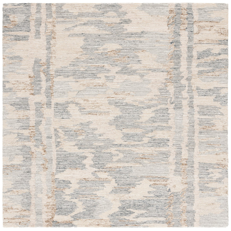 Shareema Hand Tufted Wool/Cotton Abstract Rug in Ivory/Gray, Runner 2'3" x 9'