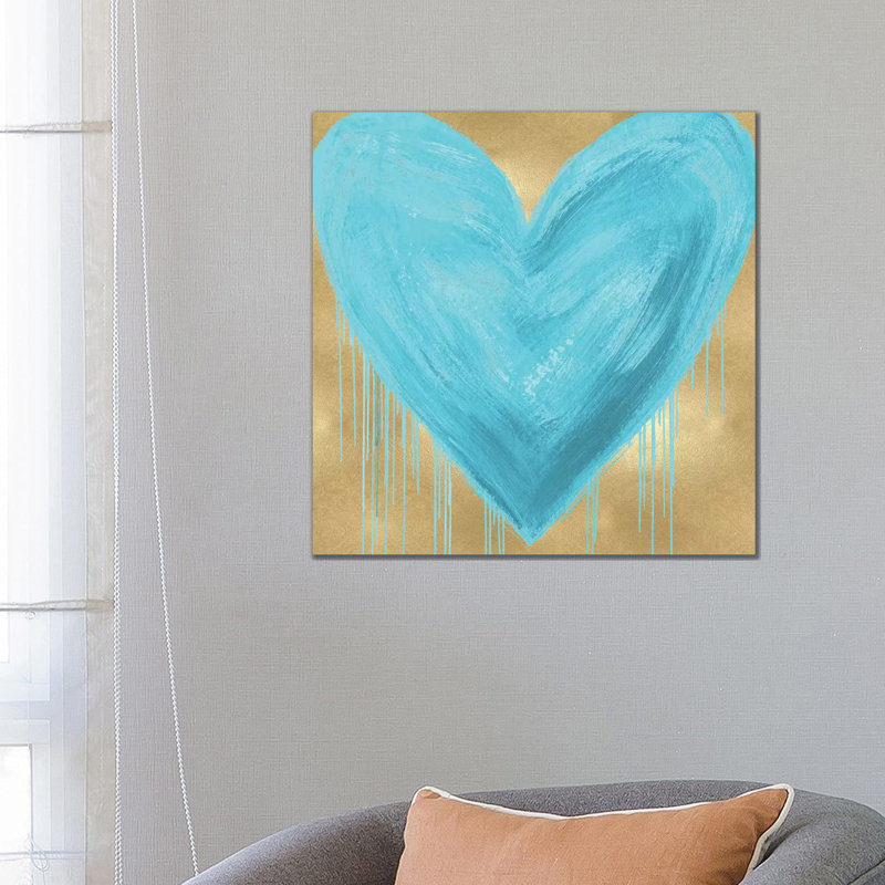 Big Hearted Aqua On Gold by Lindsay Rodgers - Wrapped Canvas Print, 66.04 cm H x 66.04 cm W x 1.91 cm D