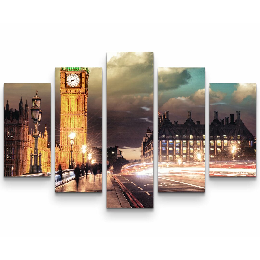 5-tlg. Leinwandbilder-Set Westminster Bridge mit Big Ben