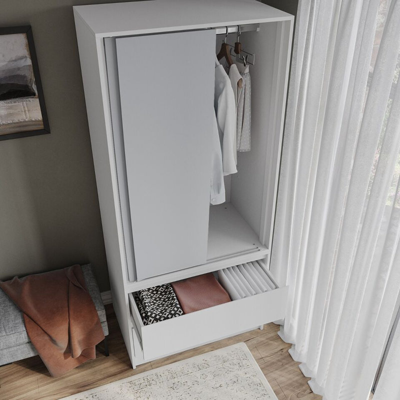 Solid Wood Wardrobe, White/Grey