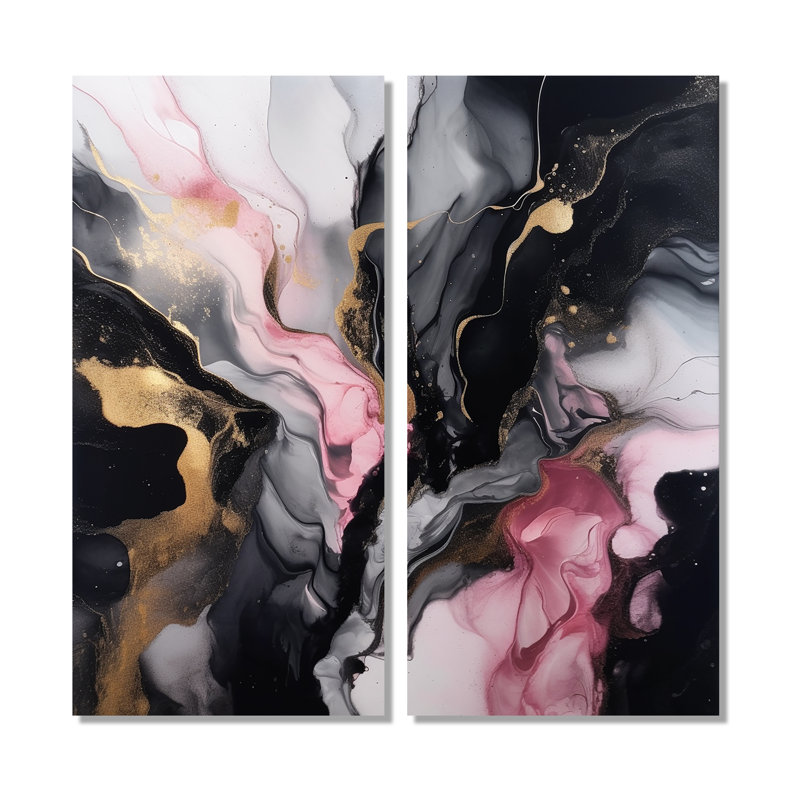 Black Gold Marble Splash II - Marbre abstrait, estampes encadrées, H 20 po x l 24 po, Toile tendue, Ne s’applique pas