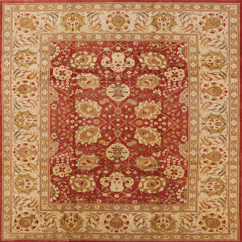Tapis oriental brun clair / rouge Siger, Carré 5 pi