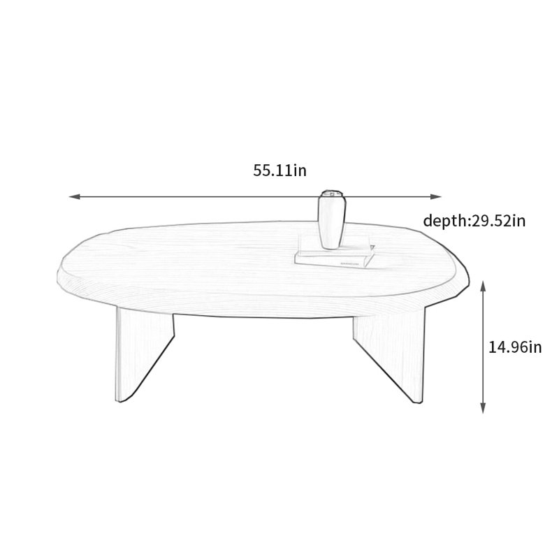 Table de bout ovale en bois massif, H 14,96 po x L 55,11 po x l 29,52 po