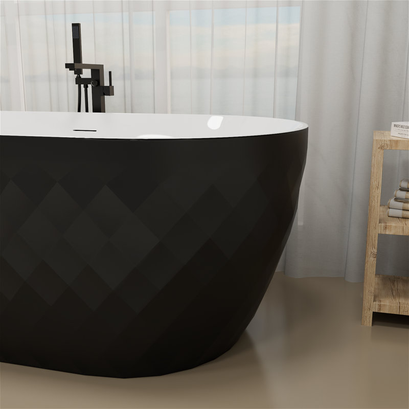 Colour 59" x 28" Freestanding Acrylic Soaking Bathtub, Lozenge Texture Surface with Chrome Drain & Non-Slip Design, cUPC-Certified for Modern Luxury Bathrooms
