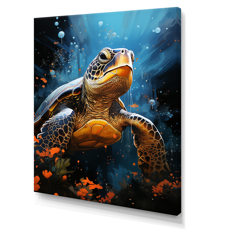«Curious Underwater Sea Turtle IV», reproduction sur toile, H 32 po x l 24 po x P 1 po, Toile tendue
