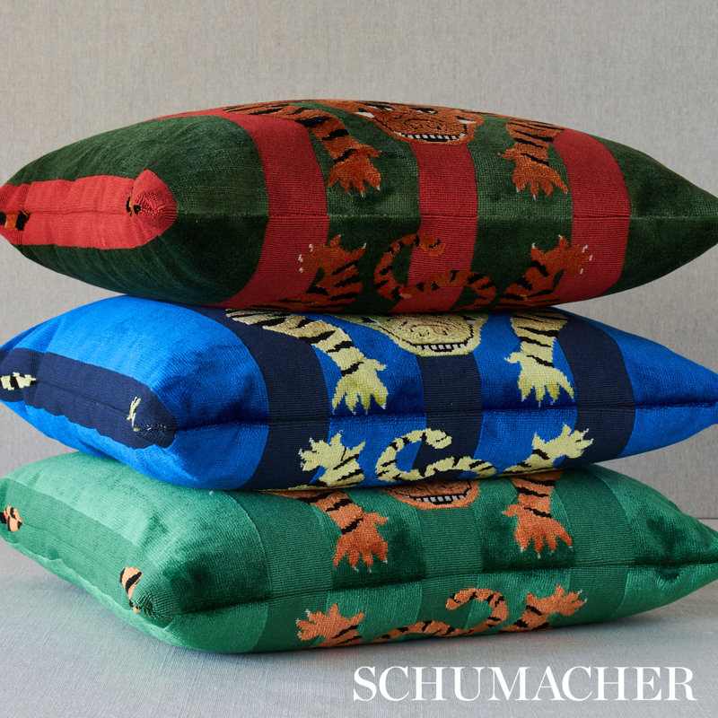 Jokhang Tiger Velvet Pillow, Blue