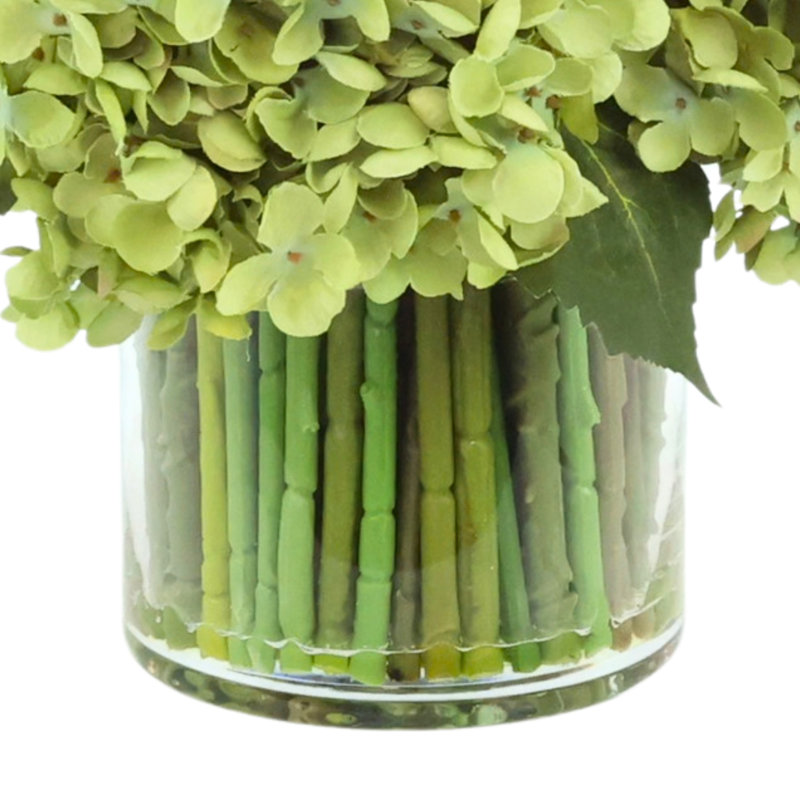 Hydrangeas and Buds in Glass Vase