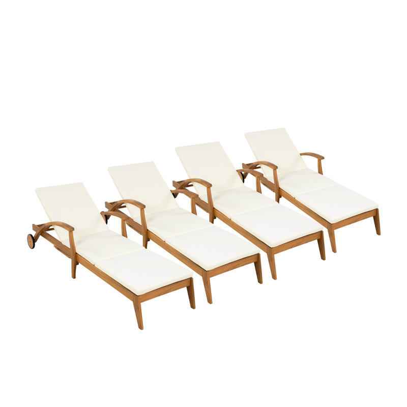 Lira Outdoor Acacia Wood Chaise Lounge With Adjustable Backrest & Cushion, 4