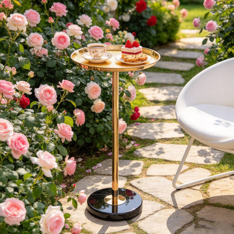 24.5” Gold Marble End Table, Adjustable Height, Modern Side Table With Anti-slip Base, 1