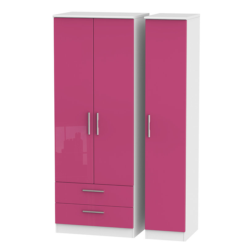 Yvette 3 Door Manufactured Wood Wardrobe, Black, 197 cm H x 111 cm W x 53 cm D
