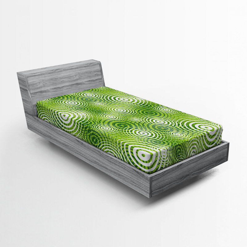 Microfiber Abstract Fitted Sheet, Twin Fitted Sheet, Green Geometric
