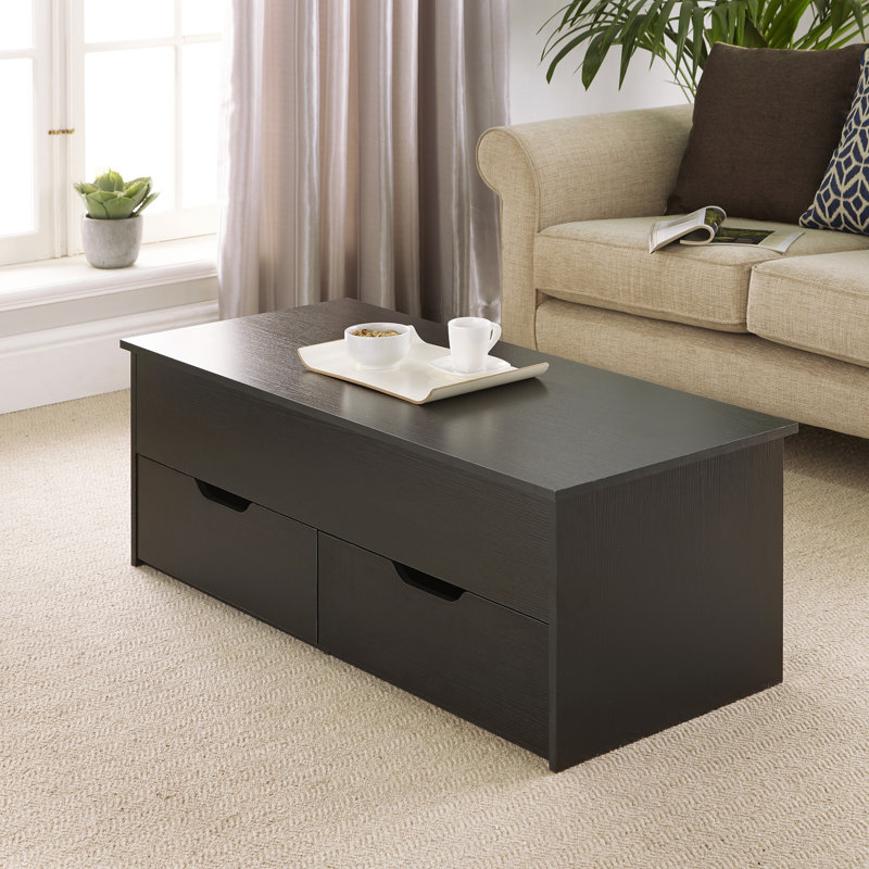 Teremba Lift Top Block Coffee Table with 2 Drawer Storage, Black