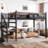 Full Size Metal Loft Bed with Storage Stairs, Shelves & Bookshelf, Bedroom, Guest, Dorms, Black-1881337855