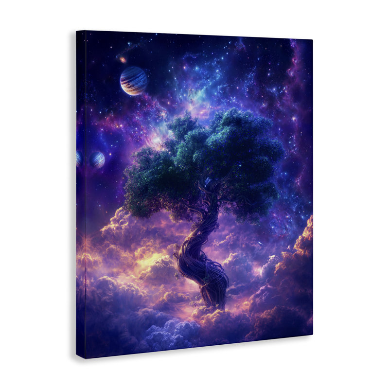 Arbre de la vie à travers les nuages, toile de Wumples, H 20 po x l 16 po