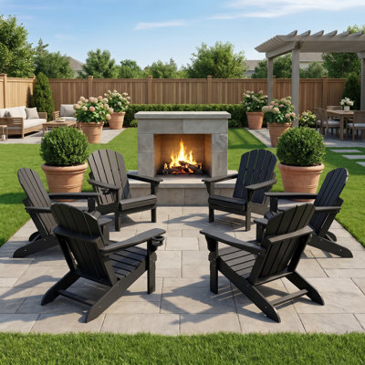 Set Of 6 Folding Adirondack Chairs, Firepit Chairs, Cup Holder, All-Weather HDPE