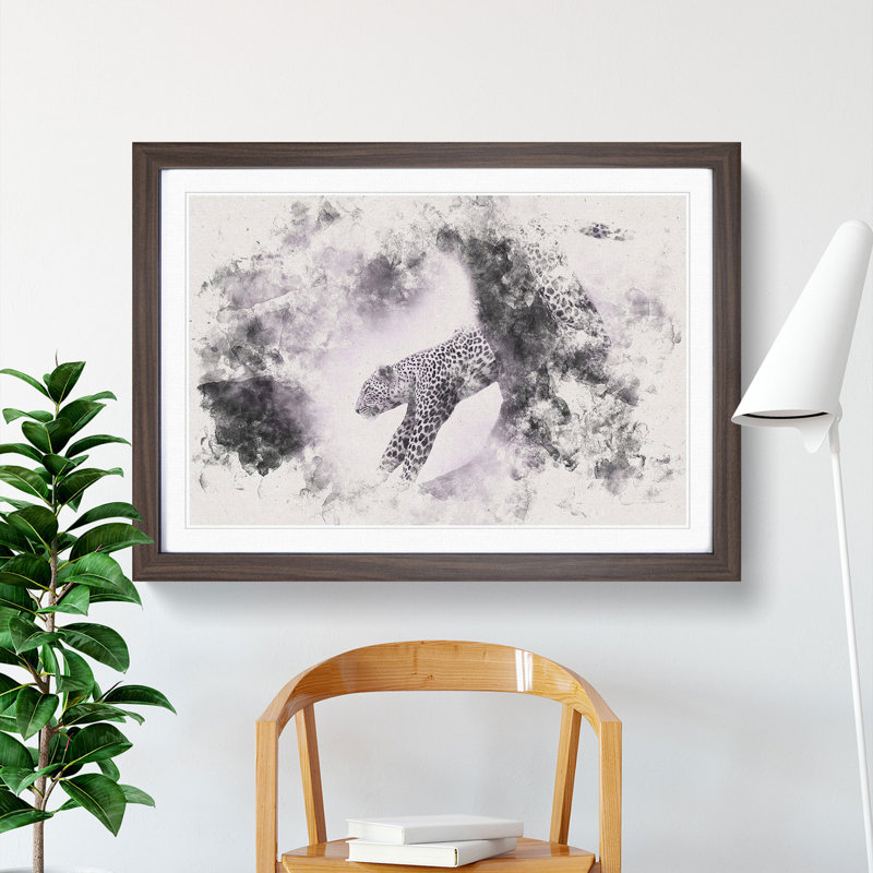 Leopard Climbing from a Tree - Picture Frame Painting Print, 24cm H x 33cm W x 2cm D, Walnut Framed