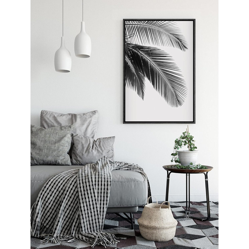 Minimal Botanical Palm Leaf Trio, H 24 po x l 16 po x P 1,5 po, Noir
