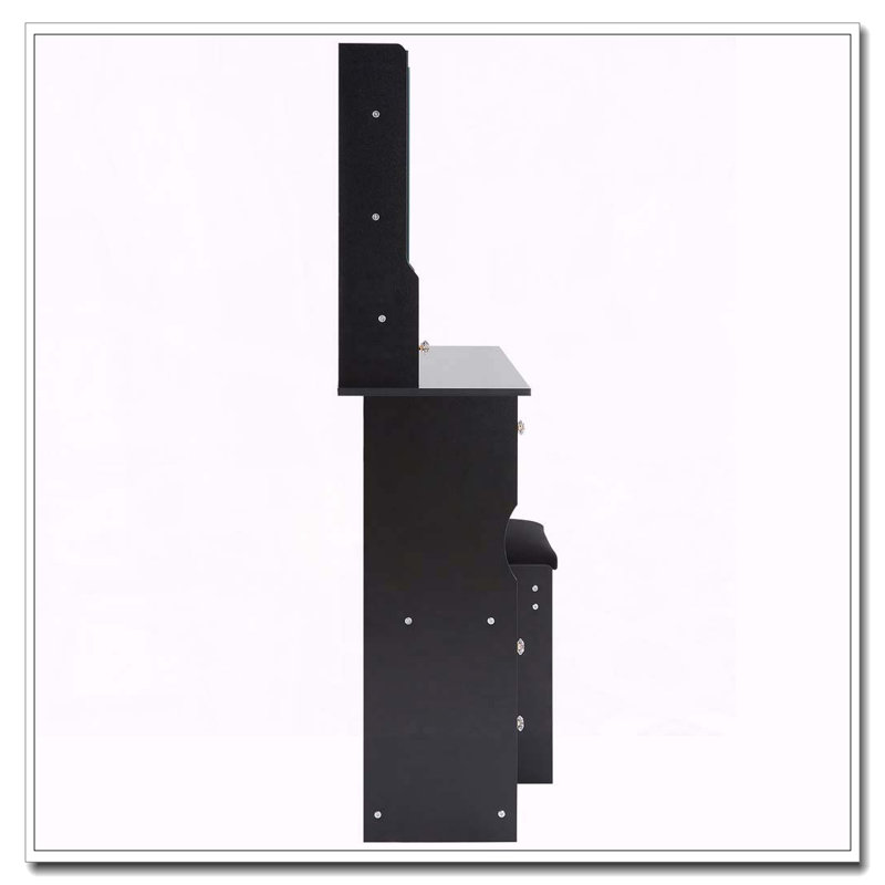 29.2" Small Space Vanity Table with Sliding Mirror, Stool and High Capacity Storage, Black