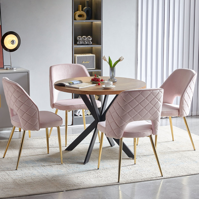 Lawanda 4 Seats Round Dining Table Set, Pink