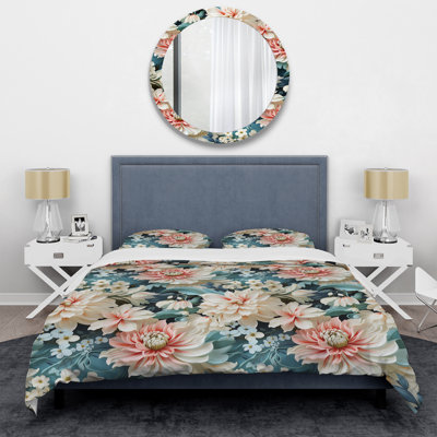Ensemble de housse de couette damassé rose et blanc