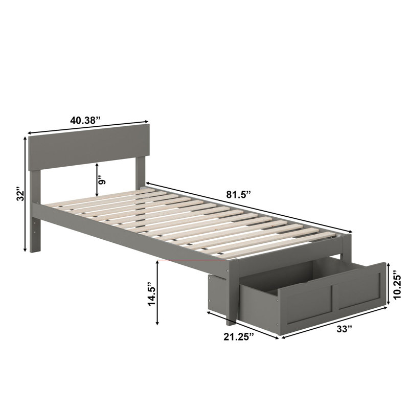 Farrah Platform Storage Bed, Gray, Twin Extra Long