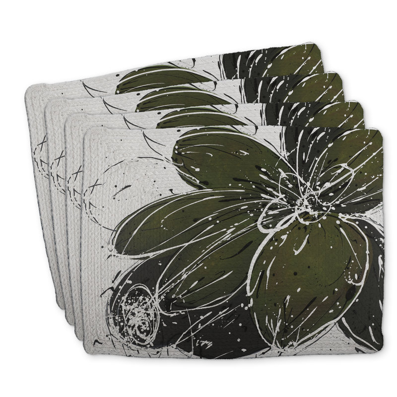 Ensemble de 4 napperons en polyester tressé Green Flower