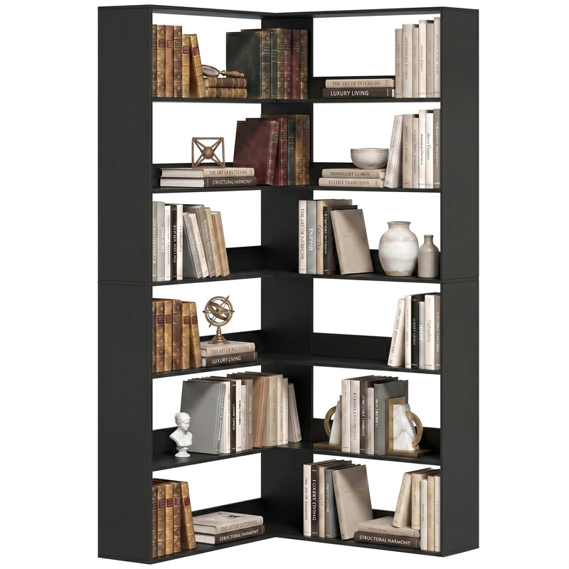 HOMCOM Corner Bookshelf, L-Shaped, Wood Effect, Black