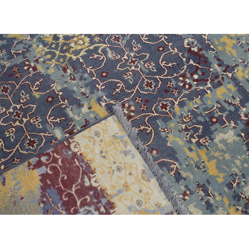 Kendale Abstract Area Rug in Dark Blue/Yellow/Brown