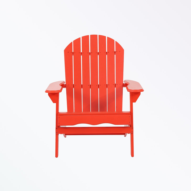 Clariandra Folding Acacia Wood Adirondack Chair with Slatted Back, Red