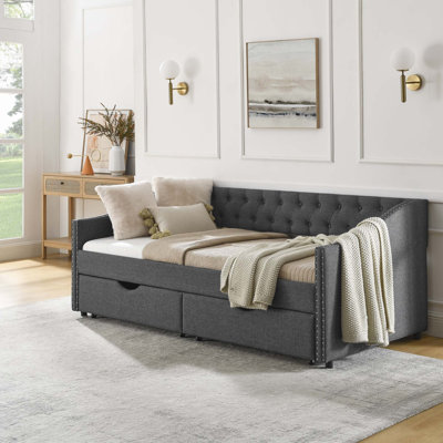 Odile Jolivue Tufted Bed, Upholstered Storage Platform Bed,Daybed with Drawers Upholstered Tufted Sofa Bed