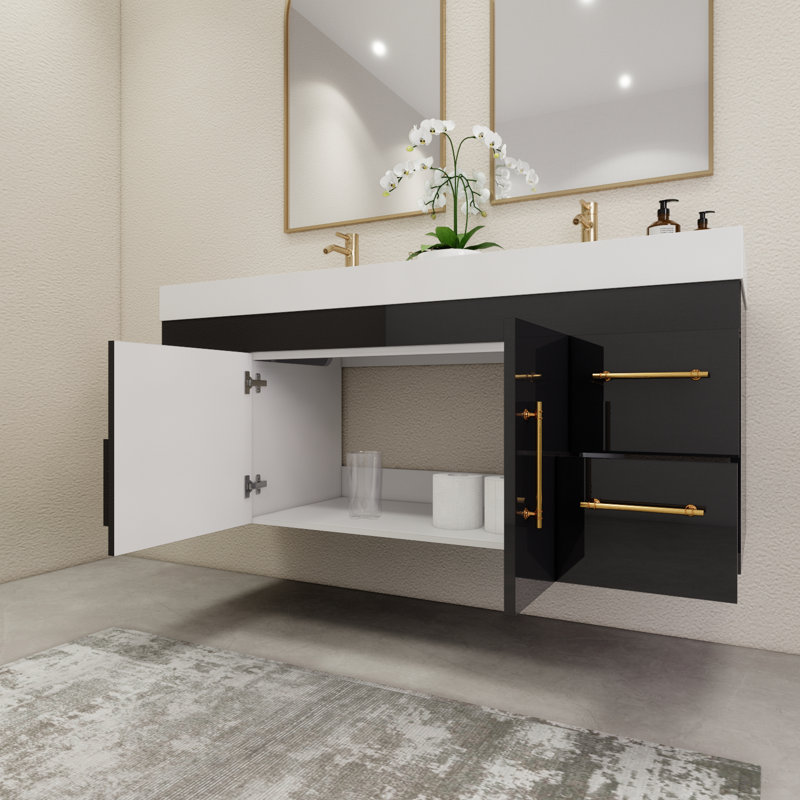 Ensemble de meuble-lavabo double 59 po, Noir lustré