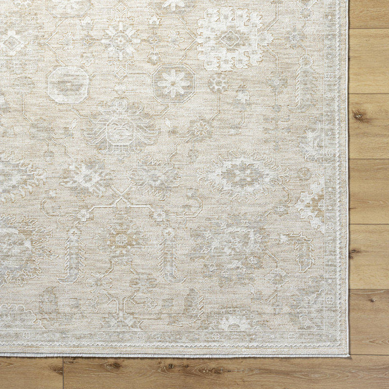 Teeken Oriental Machine Woven Polyester Area Rug in Light Silver/Ash, Rectangle 7'10" x 10'