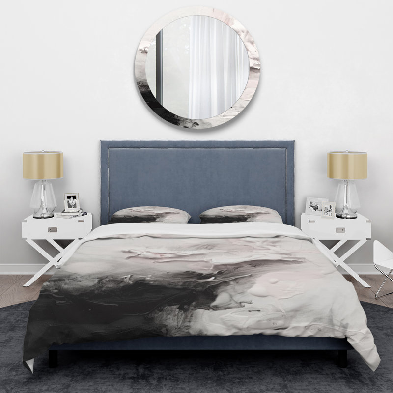 Twin White and Black Abstract Microfiber Duvet Cover Set