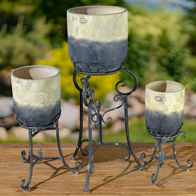 Assortiment de pots ronds en céramique avec supports en métal surélevés (ensemble de 3)