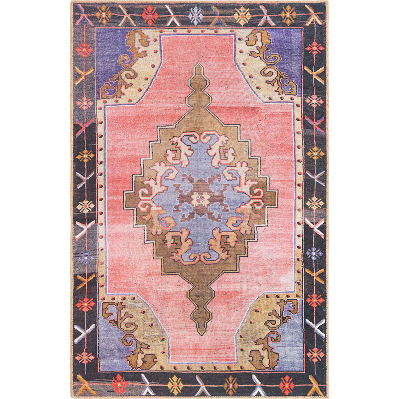 Tapis traditionnel de couleur mauri rose, Rectangle 3 pi 6 po x 5 pi 6 po