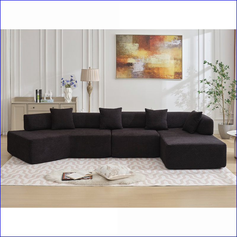 Canapé modulaire en L 140 po avec méridienne modulaire et méridienne modulaire, 4 sièges | Sans assemblage gris | Standard