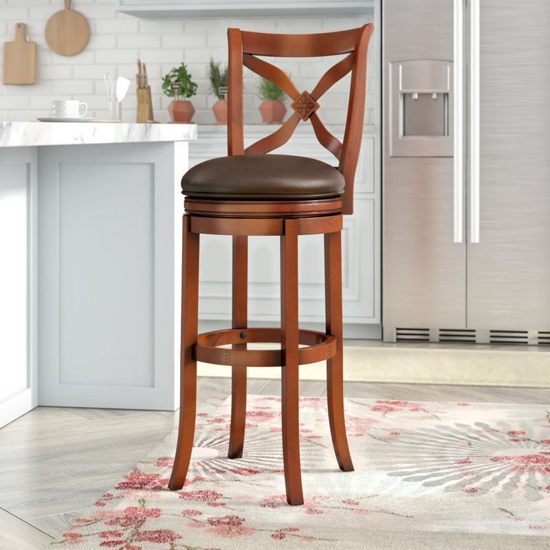 Arieta Swivel Upholstered Faux Leather Counter Stool with Solid Wood Frame, Extra Tall (34” Seat Height)