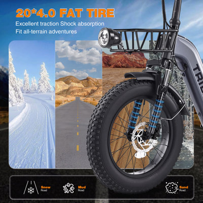 Electric Tricycle For Adults, 500w48v Folding Electric Trike, 20"X4.0"Fat Tire 3 Wheel Ebike ,Step-Thru Aluminum Frame With Push-Button Reverse, Large Basket For Women Men