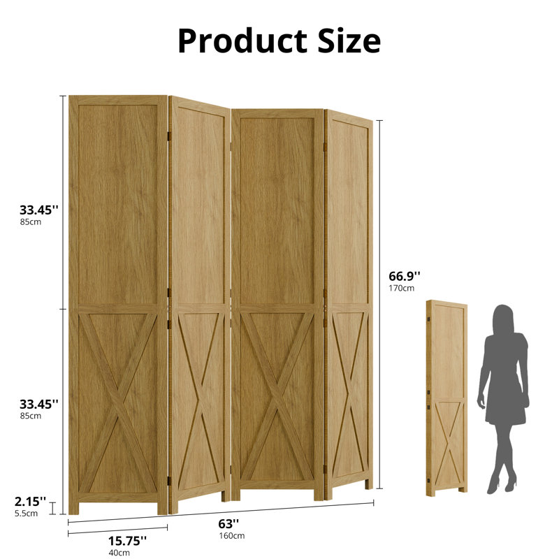Solid Wood Folding Room Divider, 4, Natural