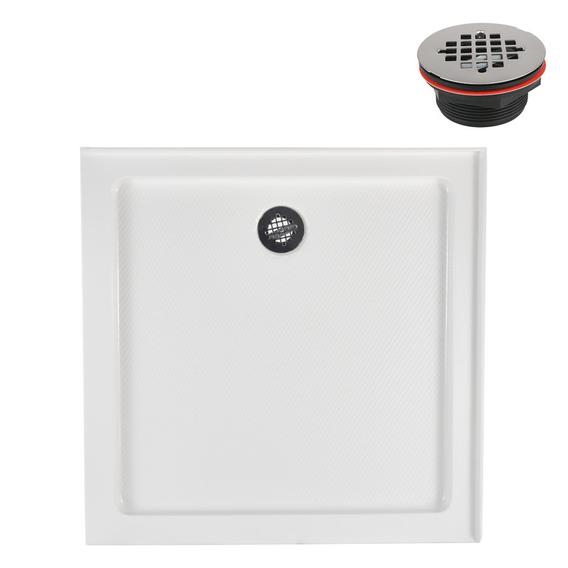 Streamline 32 in. x 32 in. Corner Acrylic Shower Base in Glossy White with Left Drain, Drain Included, Left