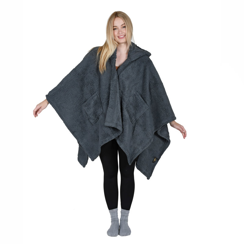 Couverture Catalonia, douillette en sherpa à pochettes pour adultes et adolescents, gris