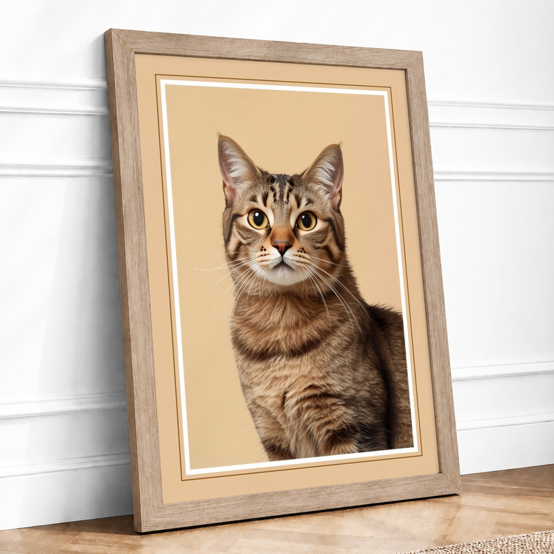 Tabby's Gaze Modern - Framed Print, A4 - 29.7 x 21.0 cm, Oak