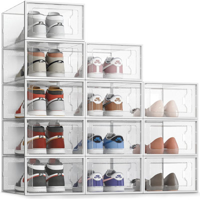 Clear Plastic Stackable Shoe Storage Box With Ventilation Holes, Organizer For Closet, Shoe Rack, Sneaker Containers, Drawer Organizer Unit, 12 Pack