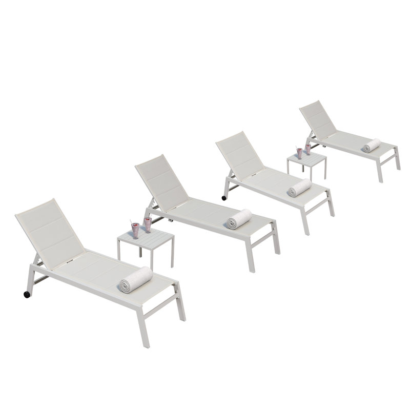 Chaise longue d'extérieur en métal avec table, Blanc