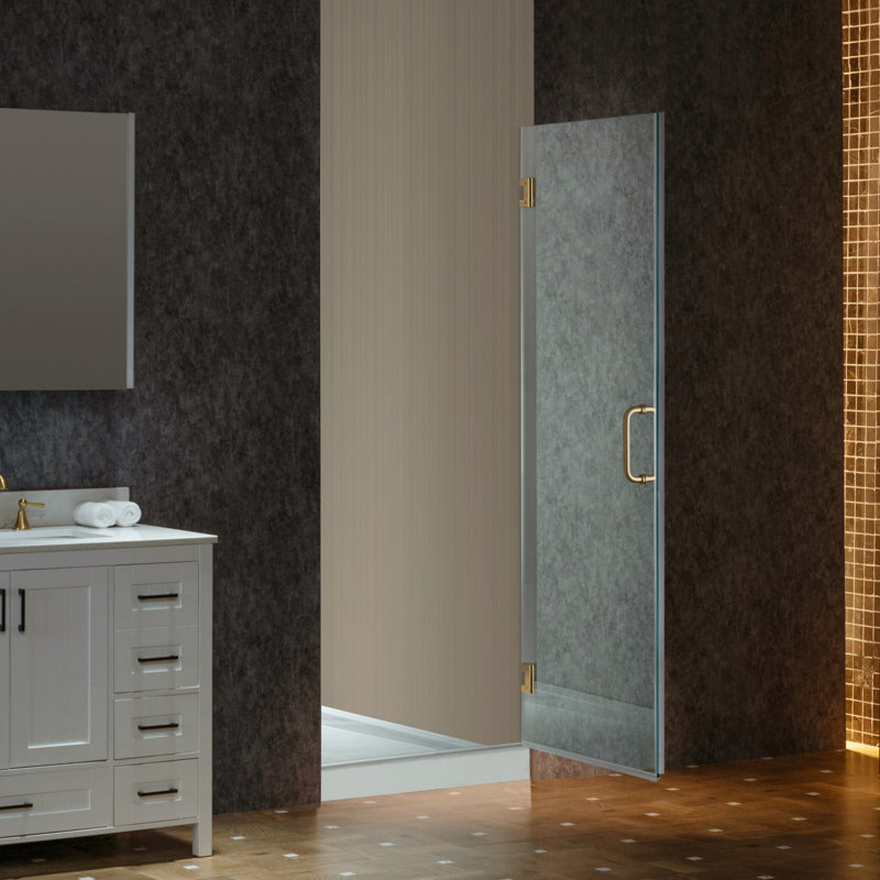 Porte de douche à charnière pivotante simple sans cadre 28 po x 76 po, verre trempé incassable de 3/8 po (10 mm) d'épaisseur