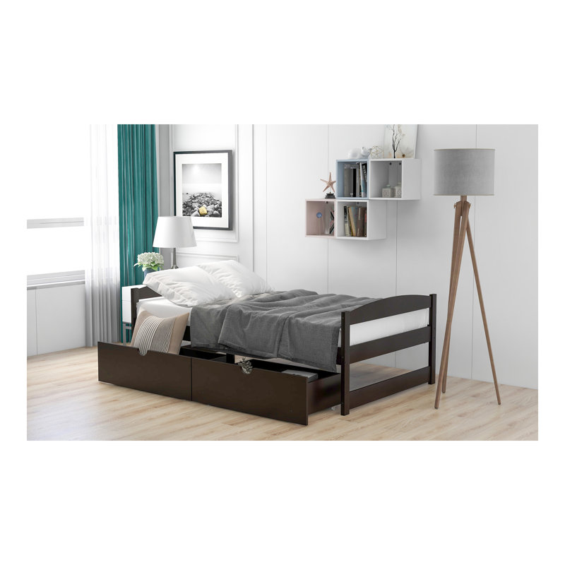 Lit plateforme simple avec deux tiroirs, espresso