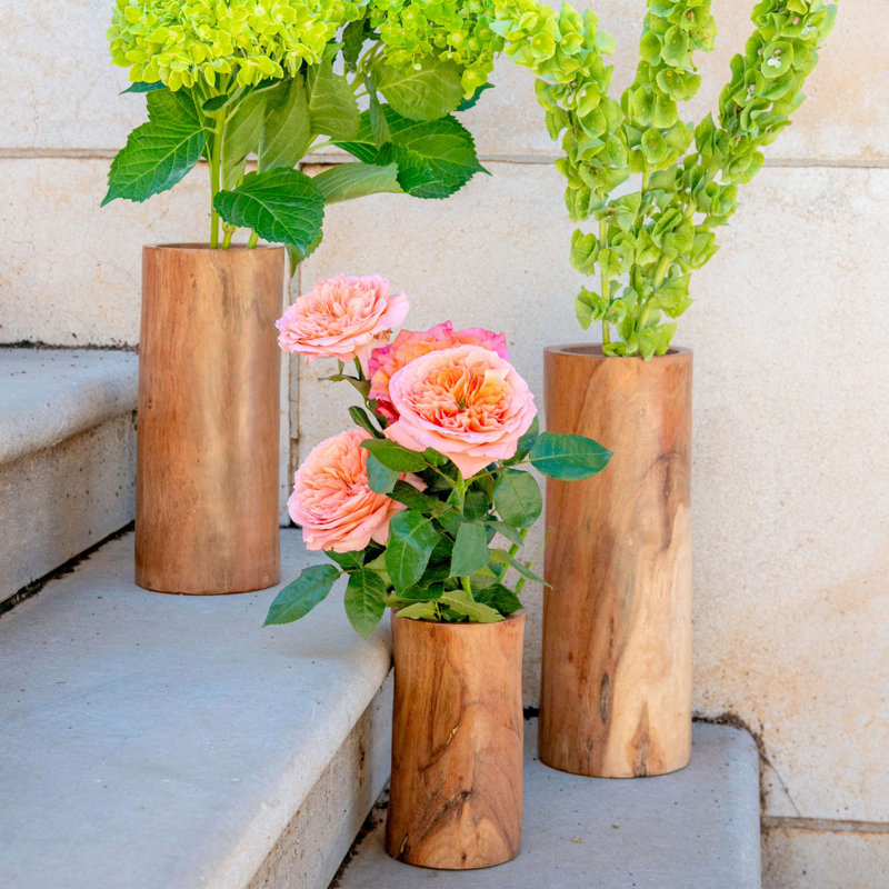 SIERRA WOOD VASES  NATURAL LARGE (S22), 4" H x 7" W x 4" D