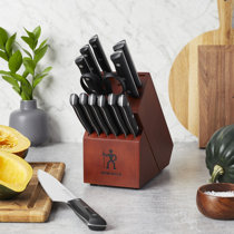 Goodful 14 Piece Knife Block Set, High Carbon Stainless Steel Blades Cutlery, Full Tang, Triple Riveted Handles, Cream